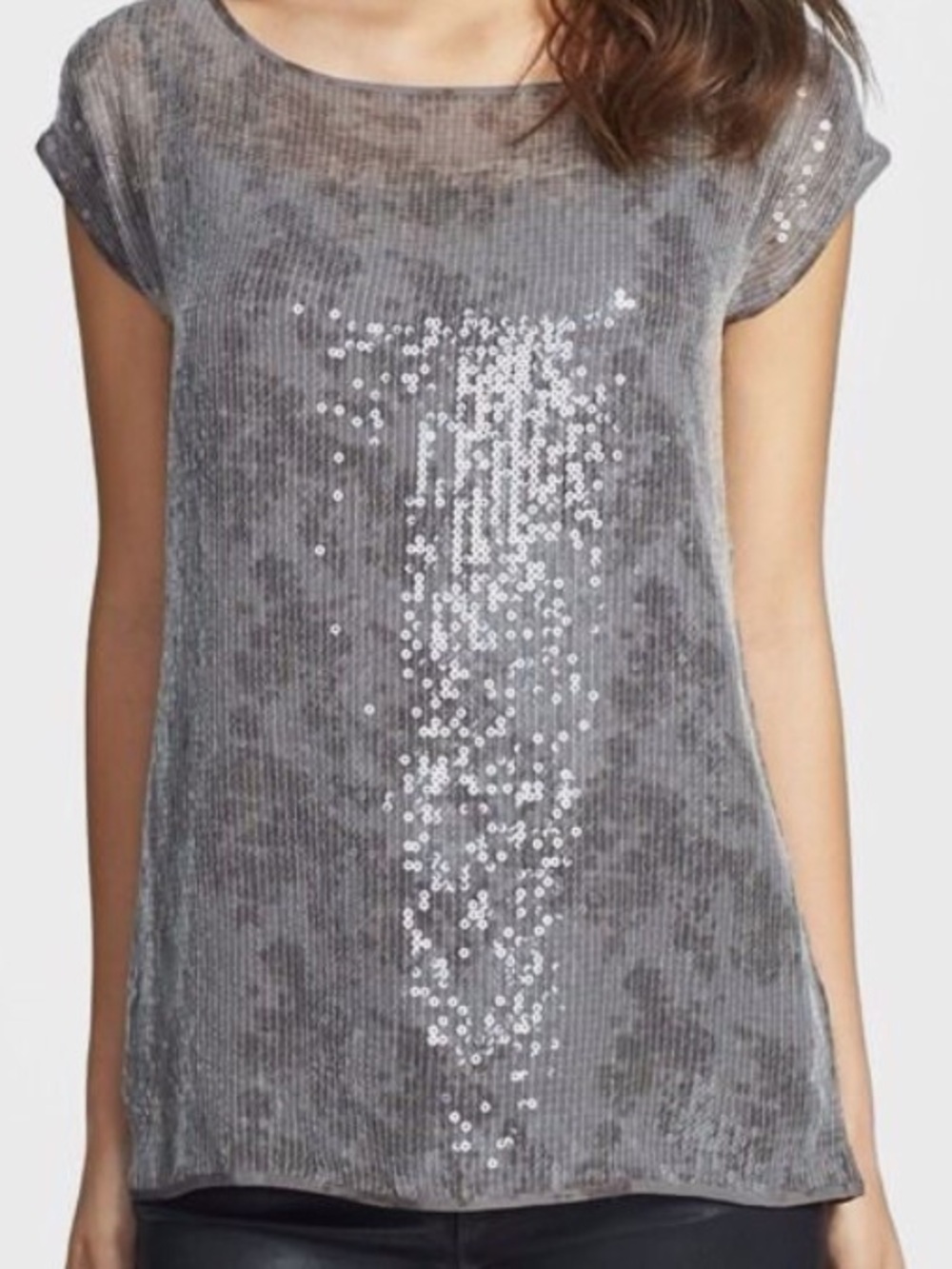 Eileen Fisher Silver Gray Sequin Bateau Neck Top